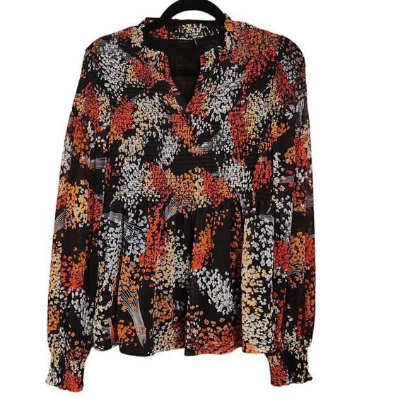 Anthropologie Akemi + Kin Andrea Smocked Floral Blouse Top, Puff Sleeves Small - Picture 2 of 14